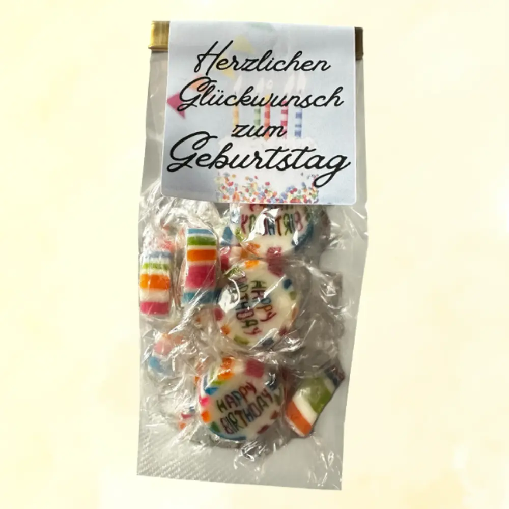 Fruchtige Kirsch-Bonbons in süßer Geburtstagstüte verschenken.-zoom